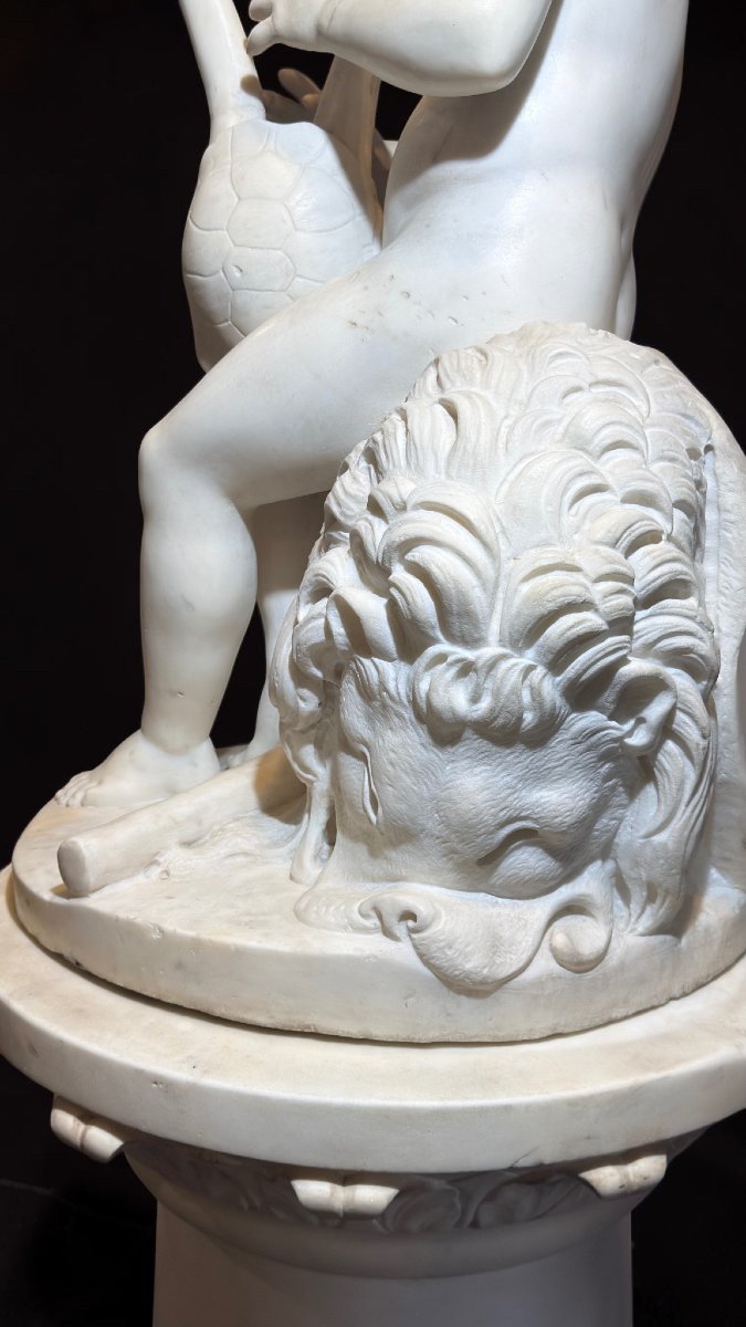Hercule jouant du Chelys, par le sculpteur Luigi Bienaimé en Marbre Blanc Statuaire de Carrare -photo-5