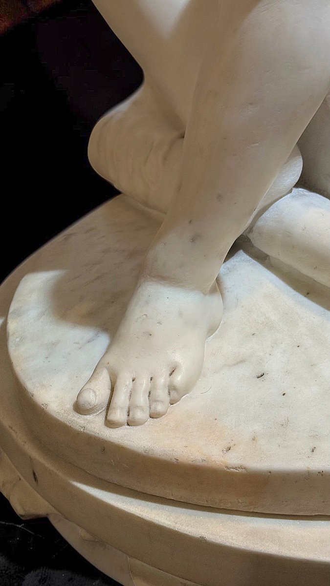 Hercule jouant du Chelys, par le sculpteur Luigi Bienaimé en Marbre Blanc Statuaire de Carrare -photo-6