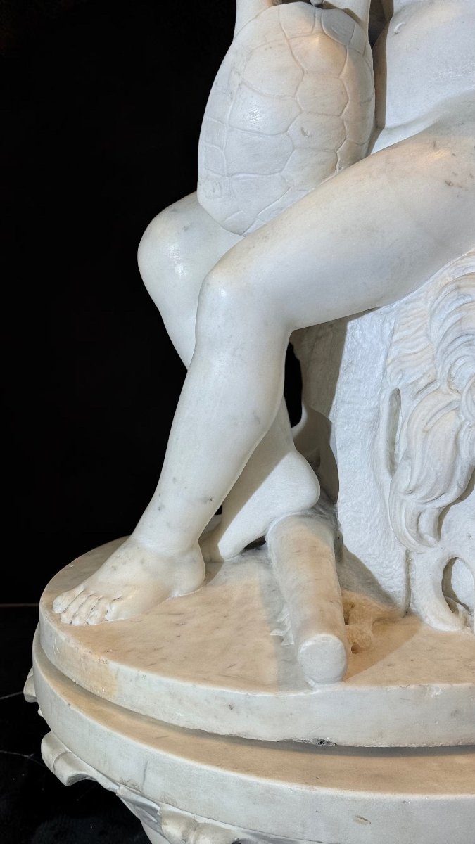 Hercule jouant du Chelys, par le sculpteur Luigi Bienaimé en Marbre Blanc Statuaire de Carrare -photo-7