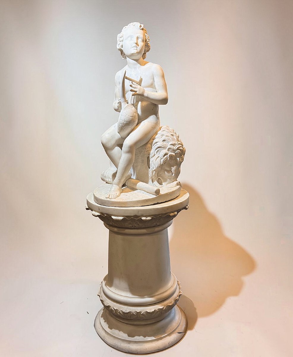 Hercule jouant du Chelys, par le sculpteur Luigi Bienaimé en Marbre Blanc Statuaire de Carrare 