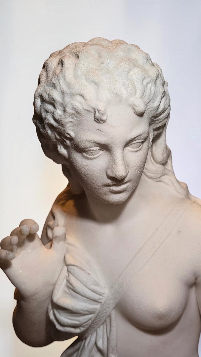 Statue Andromeda By Domenico Menconi (1879) White Carrara Marble -photo-3