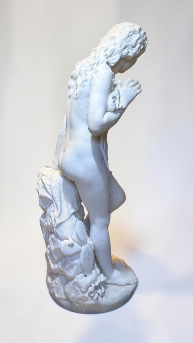 Statue Andromeda By Domenico Menconi (1879) White Carrara Marble -photo-2