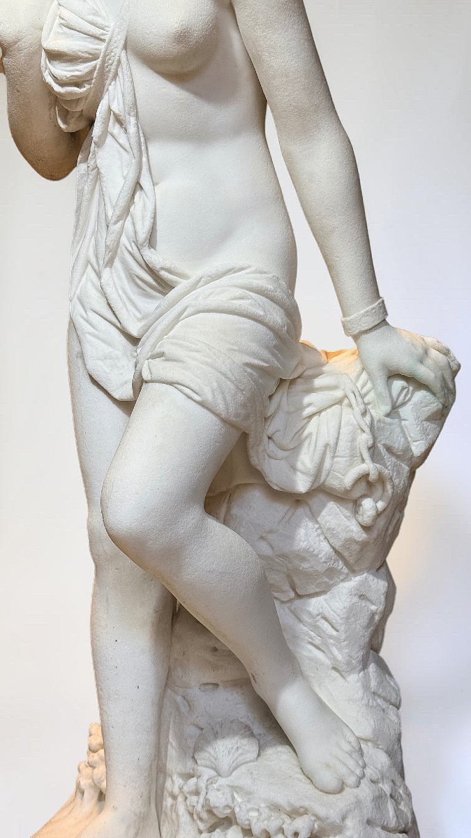 Statue Andromeda By Domenico Menconi (1879) White Carrara Marble -photo-5