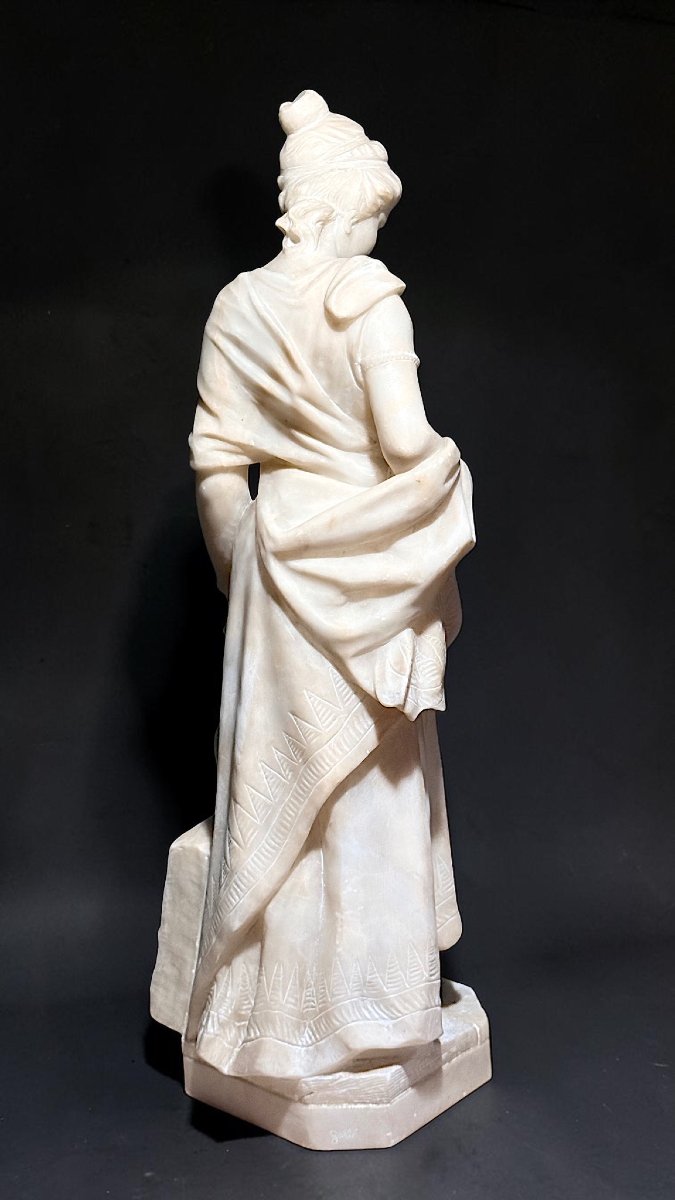 Statue jeune fille néoclassique Gori Affortunato en Marbre -photo-4