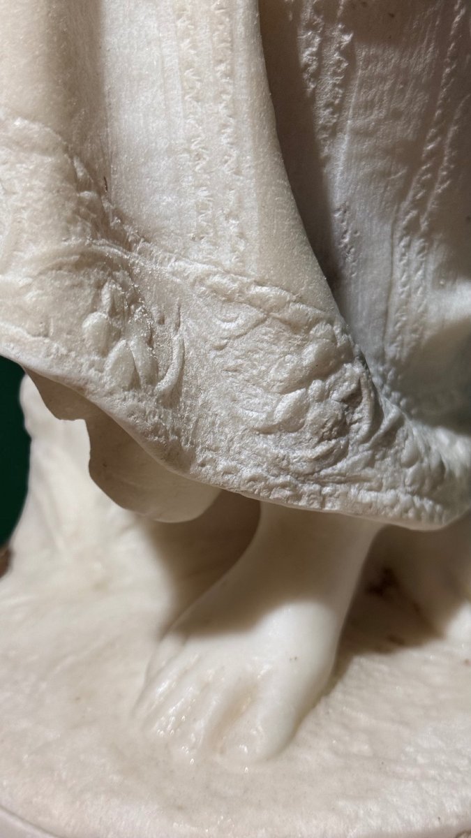 Statue Depicting A Smiling Young Girl, White Carrara Statuary Marble -photo-4