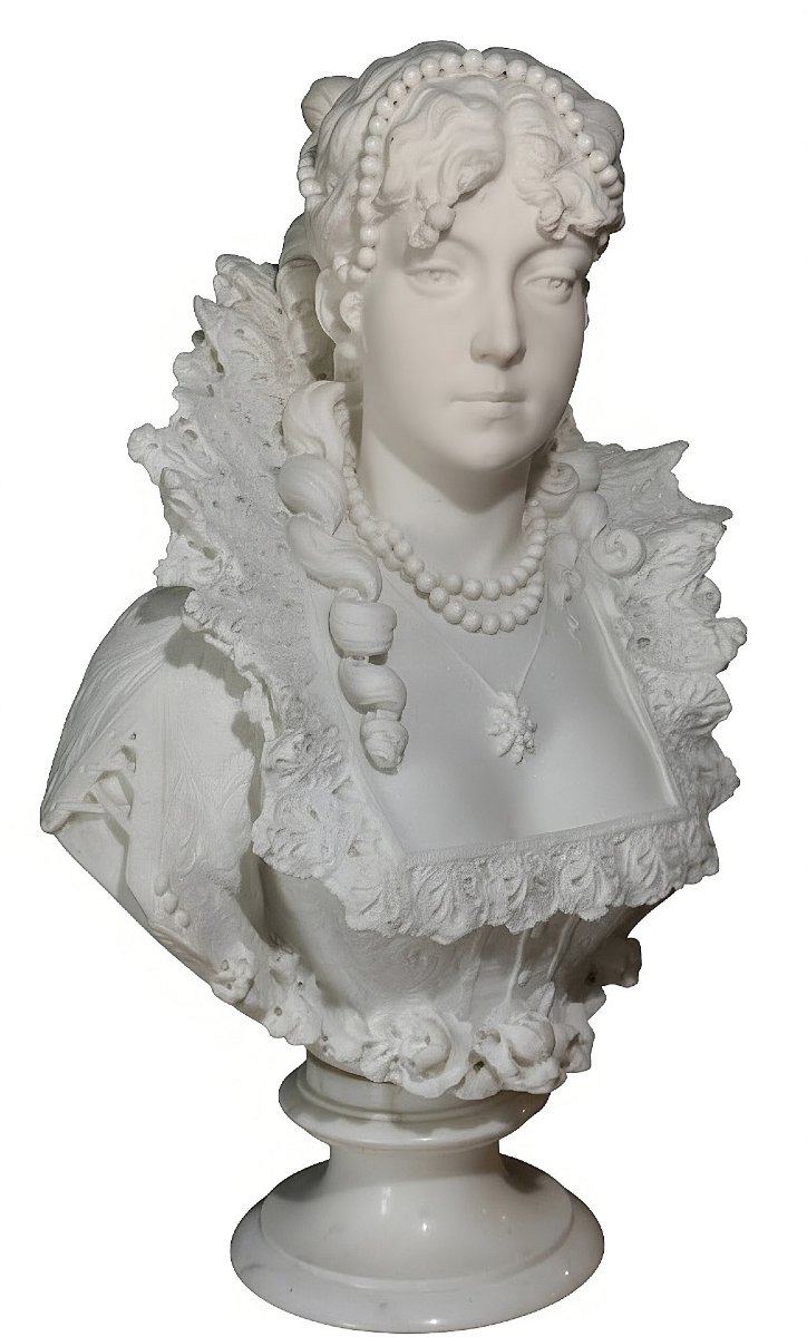 Buste exclusif de Marie de Médicis, reine de France (provenant du musée Peter Kaus) Marbre -photo-2