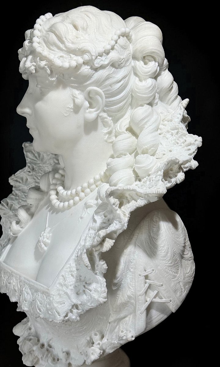 Buste exclusif de Marie de Médicis, reine de France (provenant du musée Peter Kaus) Marbre -photo-2