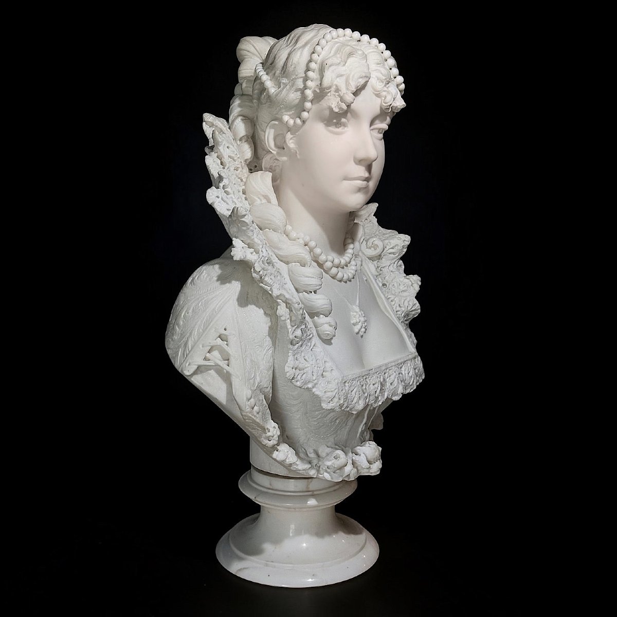 Buste exclusif de Marie de Médicis, reine de France (provenant du musée Peter Kaus) Marbre -photo-3