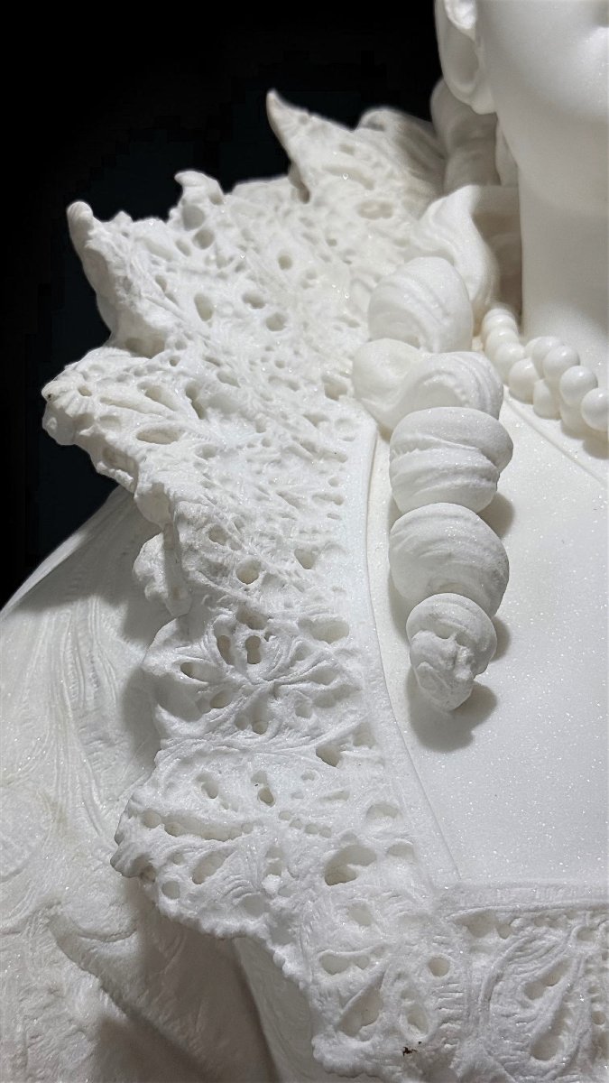 Buste exclusif de Marie de Médicis, reine de France (provenant du musée Peter Kaus) Marbre -photo-7