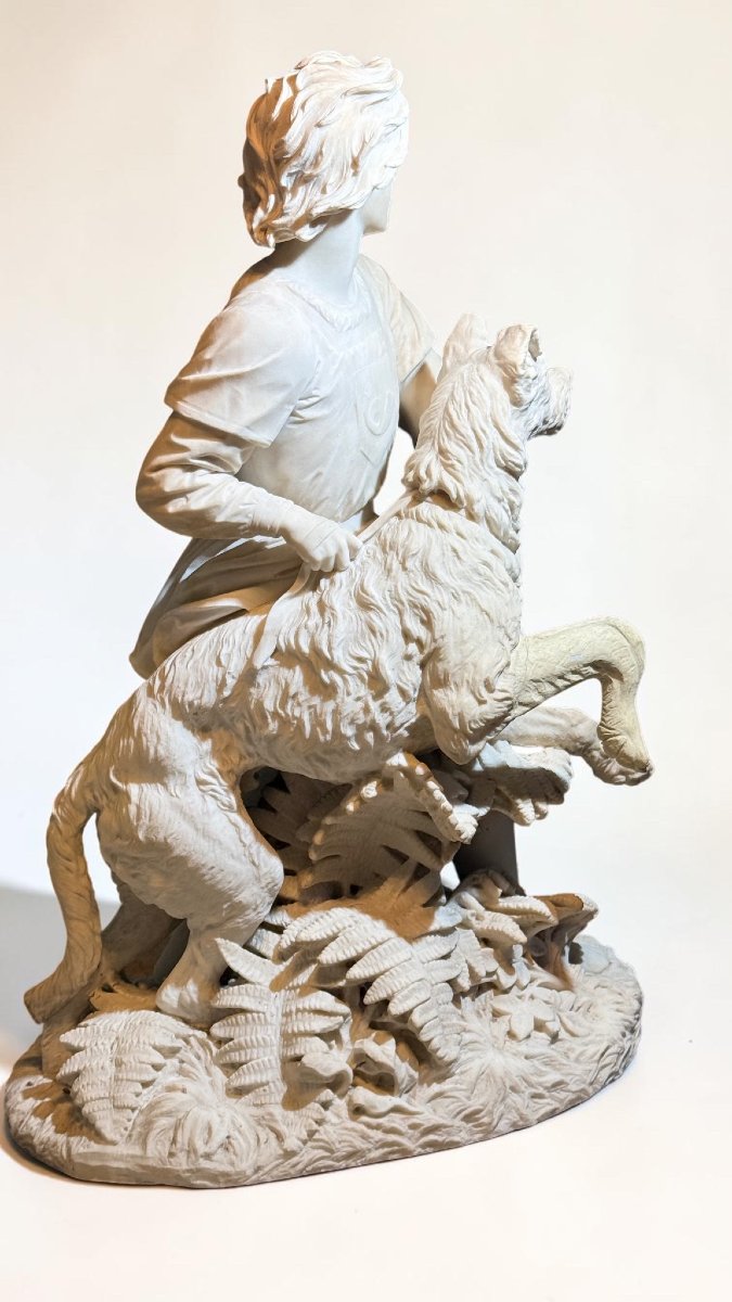 Statue représentant le jeune Romilly (1863) Grand garçon avec chien Mabre Carrara -photo-4