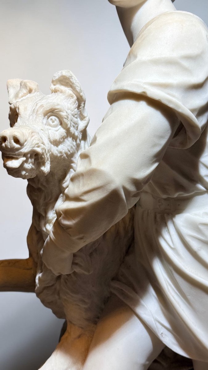 Statue représentant le jeune Romilly (1863) Grand garçon avec chien Mabre Carrara -photo-4