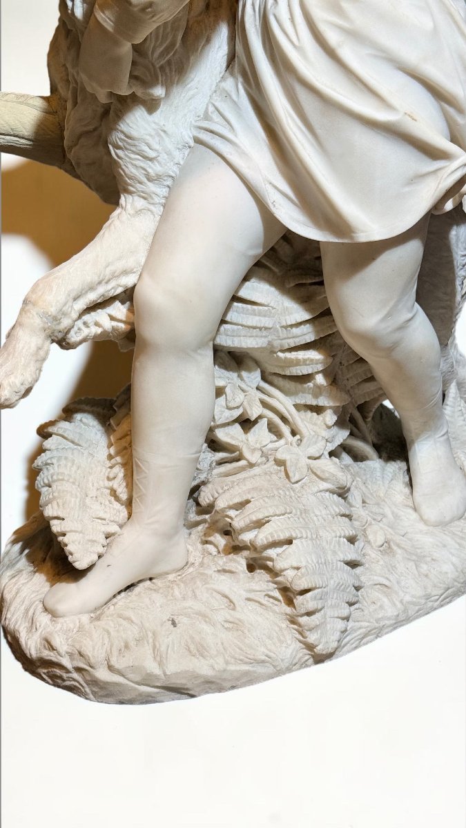 Statue représentant le jeune Romilly (1863) Grand garçon avec chien Mabre Carrara -photo-5