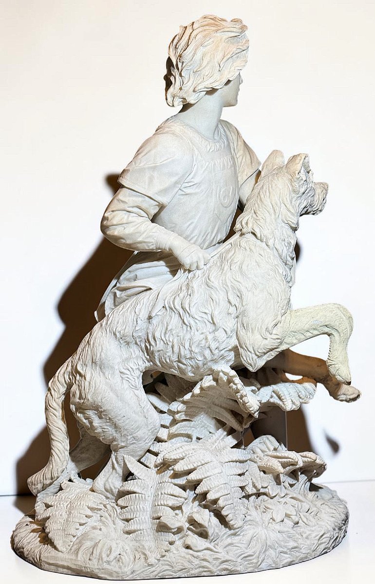 Statue représentant le jeune Romilly (1863) Grand garçon avec chien Mabre Carrara -photo-6
