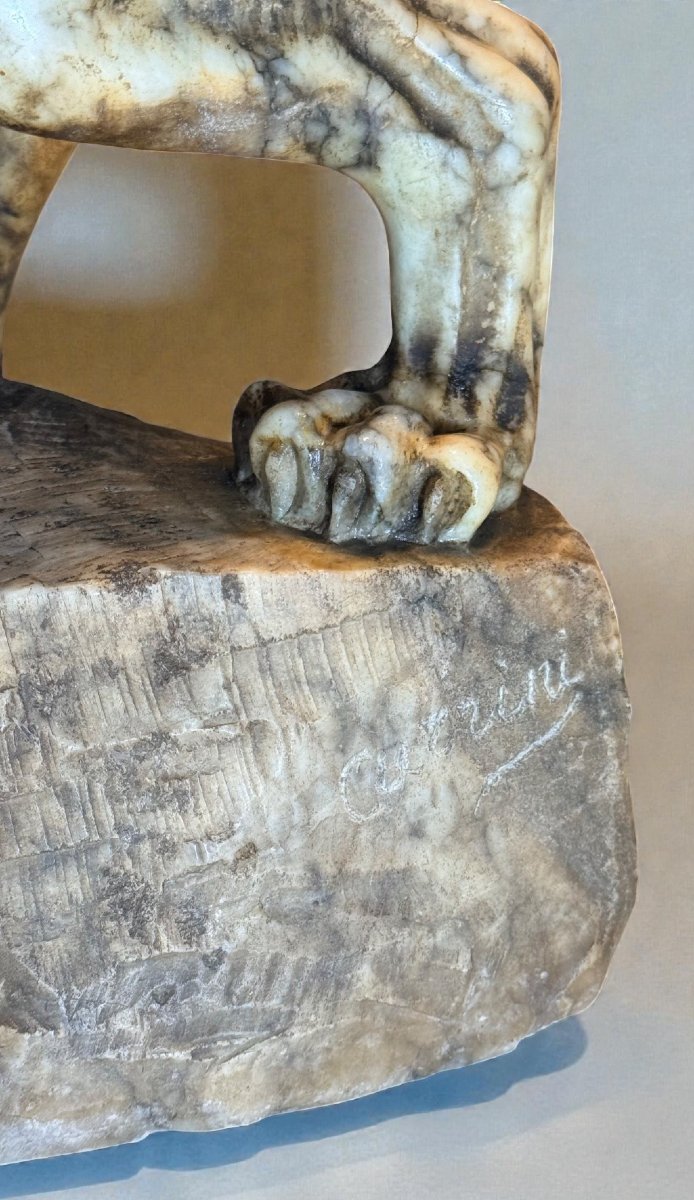 Roaring Tiger In Yellow Arabescato Marble -photo-3