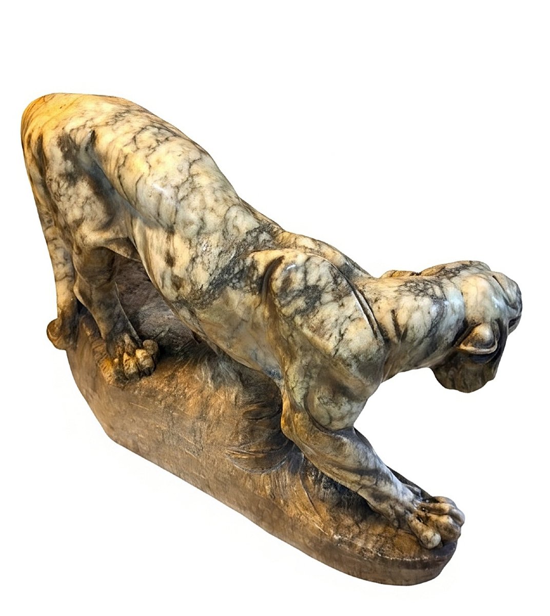 Roaring Tiger In Yellow Arabescato Marble -photo-7