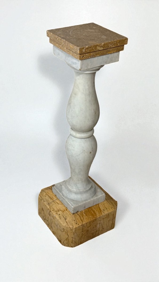 Colonne/Chapiteau en marbre blanc statuaire de Carrare et marbre jaune de Sienne XVIII° -photo-7