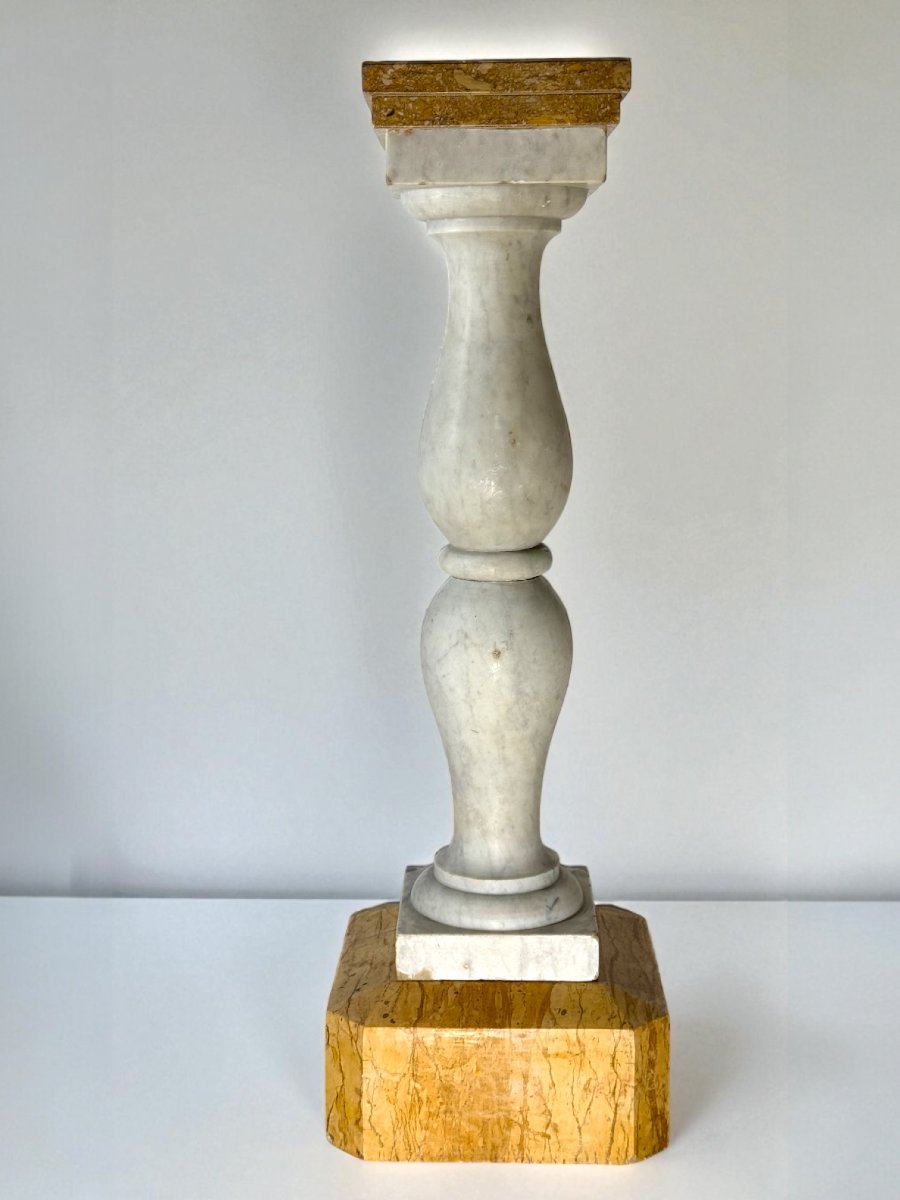 Colonne/Chapiteau en marbre blanc statuaire de Carrare et marbre jaune de Sienne XVIII° -photo-8