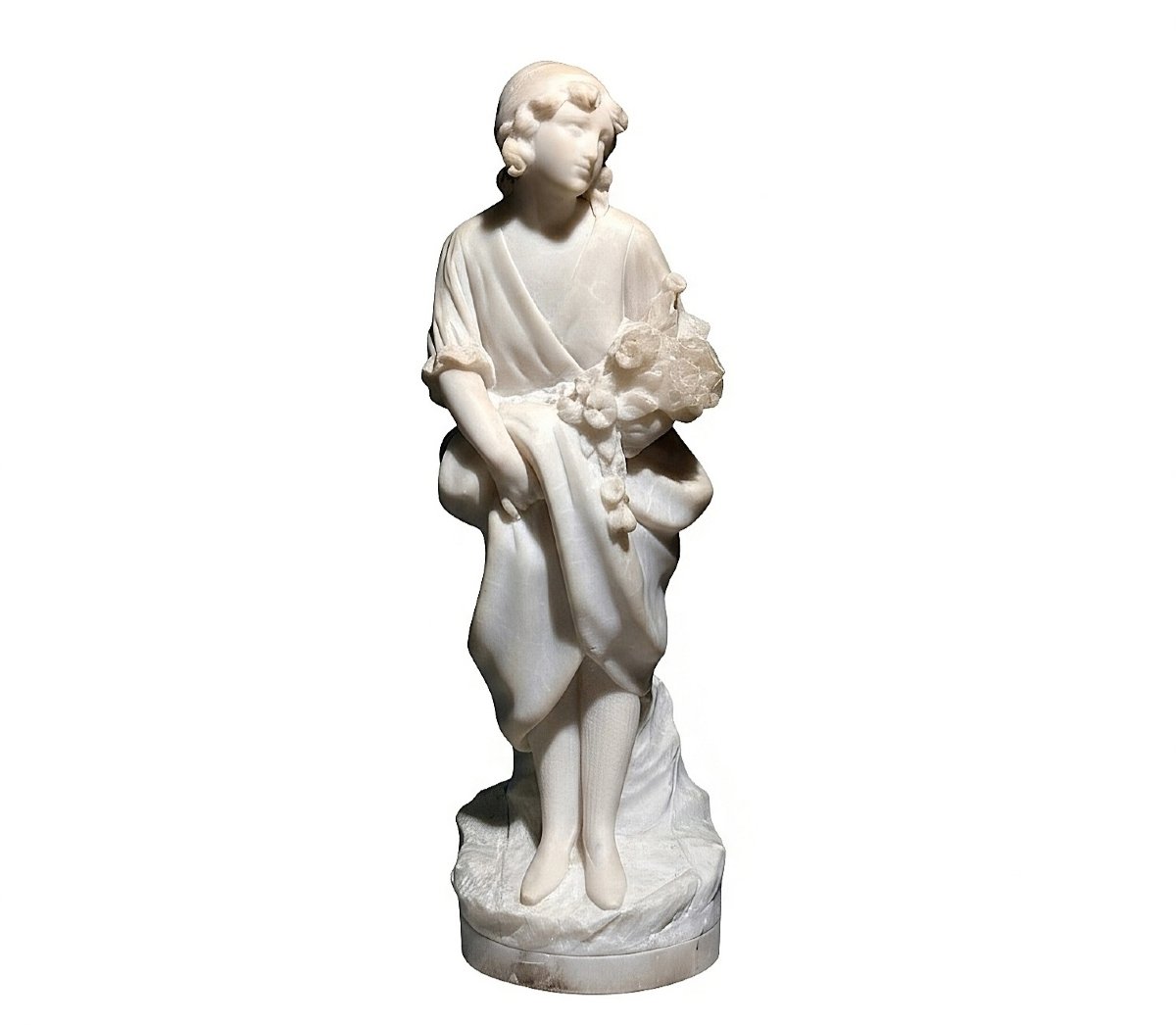 Statue Depicting A Little Girl With Flowers 
