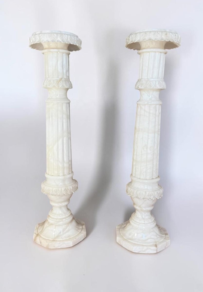 Pair Of Columns In White Carrara Marble  -photo-4