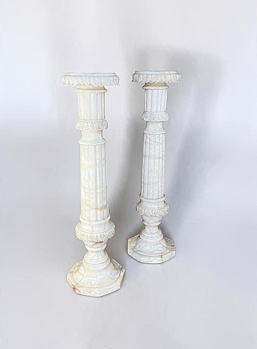 Pair Of Columns In White Carrara Marble  -photo-3