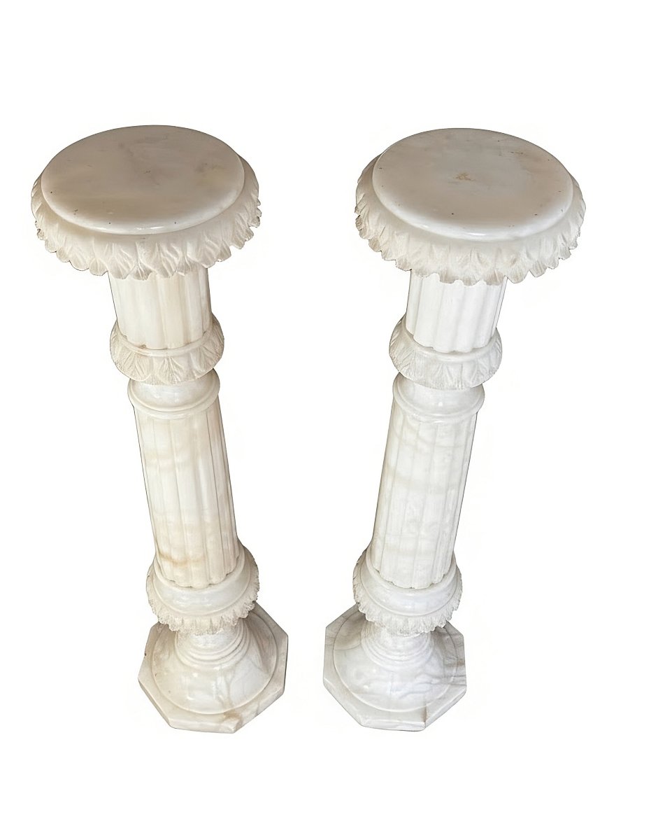 Pair Of Columns In White Carrara Marble  -photo-5