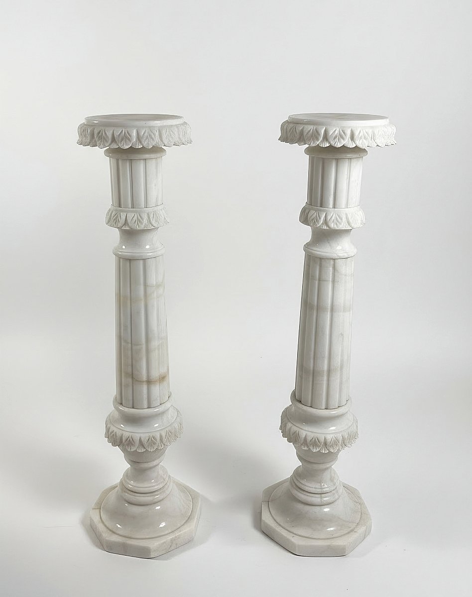 Pair Of Columns In White Carrara Marble  
