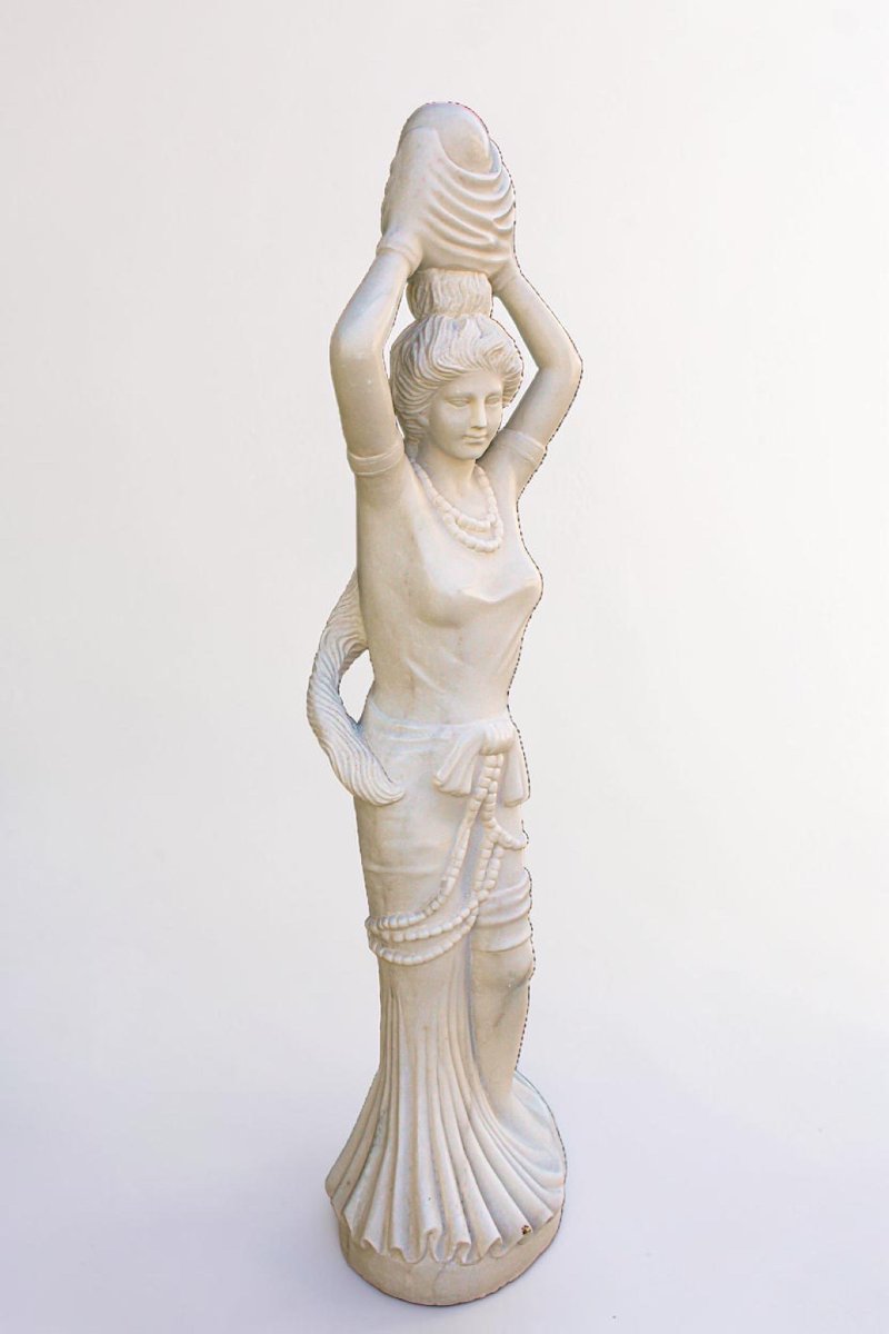 Statue fille souriante tenant une cruche, sculptée dans du Marbre Blanc-photo-2