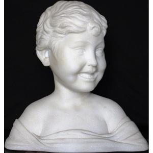 Bust Depicting A Beautiful Little Boy In Carrara Marble 