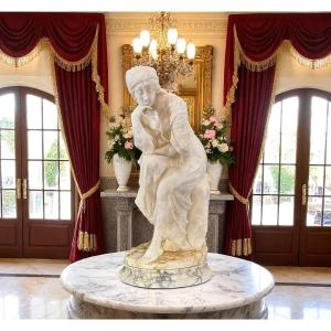 Statue Depicting A Lady Sitting,  Carrara Marble
