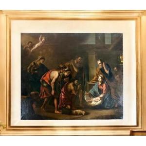 Tableau ancien représentant la Nativité, signé et daté de 1665