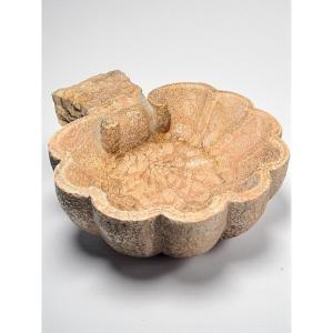 Vase coquillage/Bénitier antique, une œuvre d'art sculptée à la main, Marbre Rouge Verona 