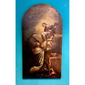 Tableau ancien représentant le Christ apparaissant au roi de France