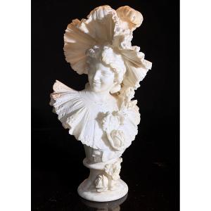 Exclusive Rare Bust Depicting A Smiling Young Lady With A Hat And A Love Dedication On The Back