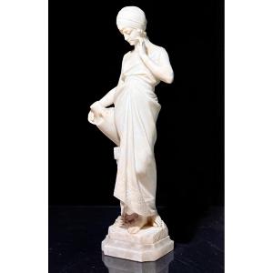 Statue Depicting A Young Lady With A Jug In Her Hand White Statuary Carrara Marble 