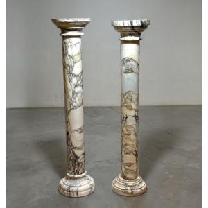 Pair Of Column In Calacatta Gold Marble 