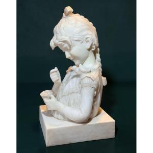 Buste jeune fille, entièrement sculpté à la main Marbre Carrara 