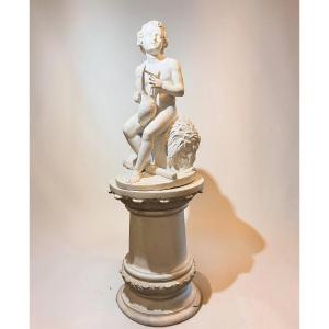 Statue Depicting Hercules Playing A Musical Instrument, By Luigi Bienaimé, Carrara Marble
