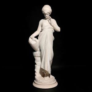 Statue Depicting A Young Girl Holding A Vase, Carrara White Marble