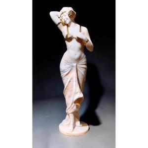 Statue Of A Young Oriental Dancer With Gold Decorations, Carrara Marble