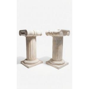 Paire de chapiteaux en Marbre Travertino Romano
