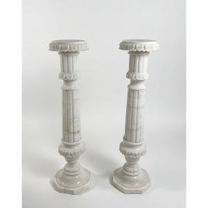 Pair Of Columns In White Carrara Marble