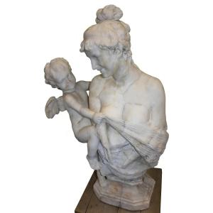 Statue Of A Young Girl With Eros In White Carrara Statue Marble