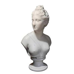 Buste de la déesse Artémis Jean-Antoine Houdon (1741-1828) Marbre Blanc statuaire de Carrare
