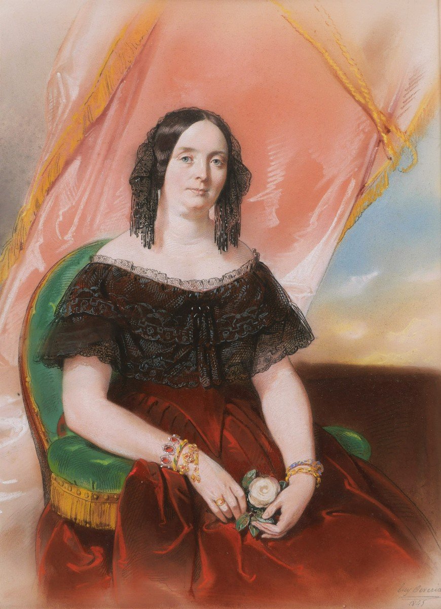 Eugène Deveria, Portrait Of A Woman Holding A Rose