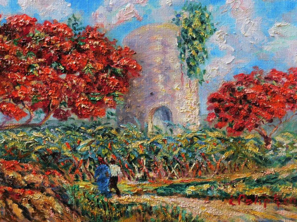 émile Poliphene, The Tower Of Père Labat Surrounded By Flamboyant Trees-photo-2