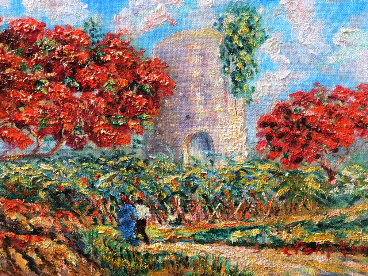 Émile POLIPHENE, La Tour du Père Labat entourée de flamboyants-photo-2