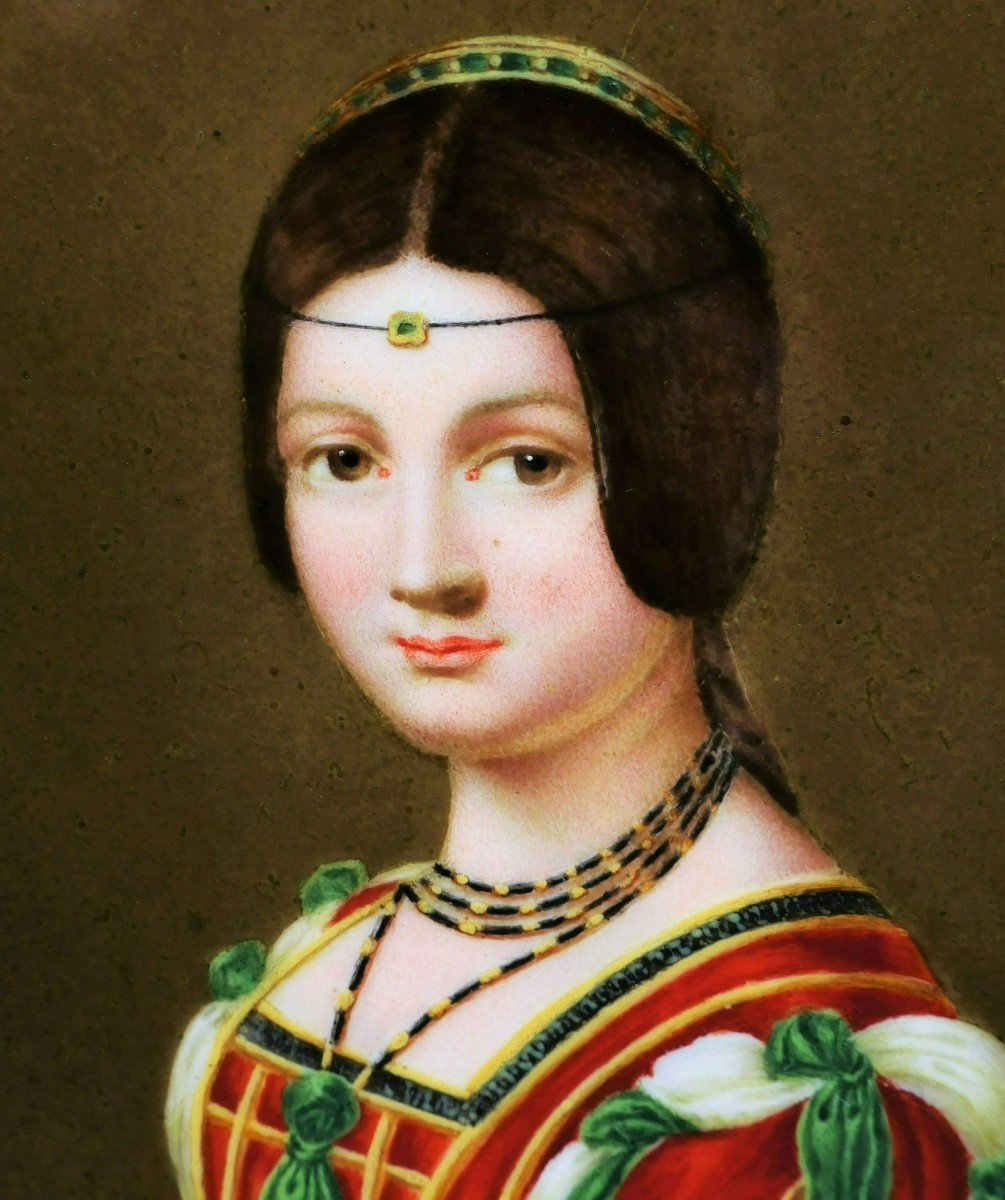 Honorine FROMAGE , La Belle Ferronnière, d'après Léonard de VINCI, porcelaine-photo-4