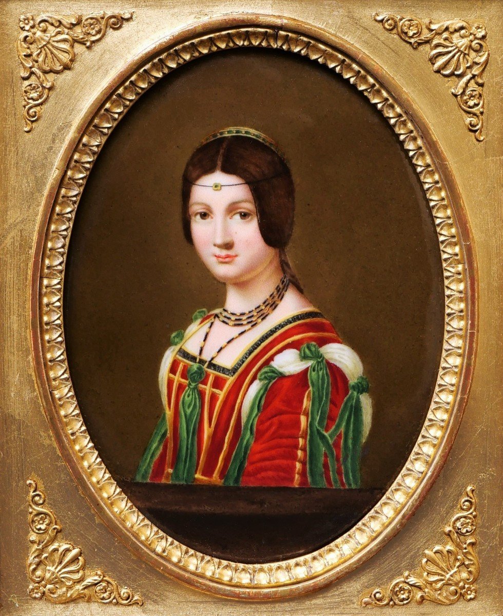 Honorine FROMAGE , La Belle Ferronnière, d'après Léonard de VINCI, porcelaine-photo-2