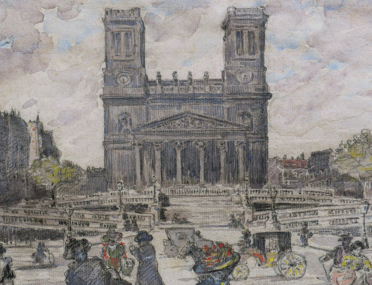 Gustave Frantzen, Lively Scene Rue La Fayette With The Saint-vincent-de-paul Church-photo-2