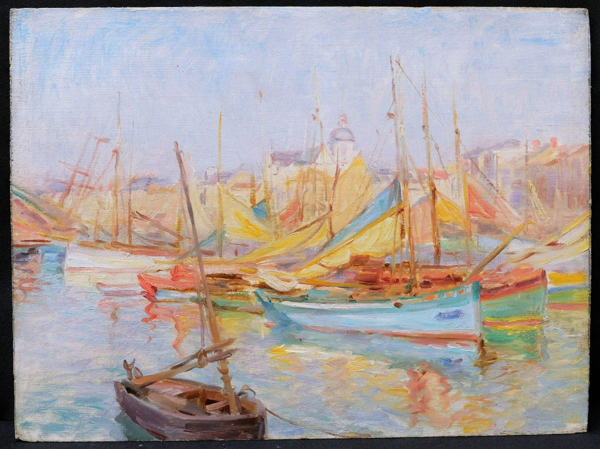 Attributed To Edmond Marie Petitjean, Boats In Les Sables d'Olonne-photo-3